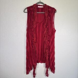 Pretty Angel Top Cardigan Set Womens XL Red Lace Ruffle Silk Blend Boho Artsy